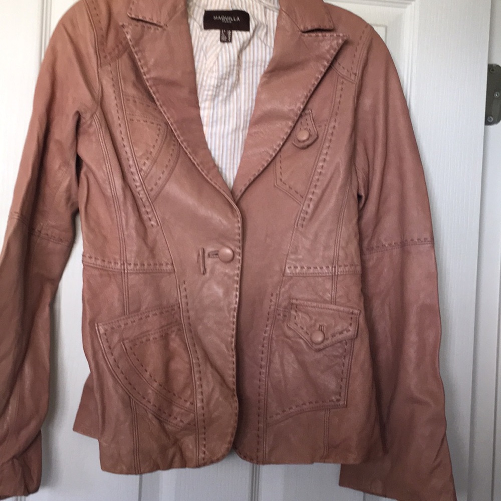 NWT Leather jacket with stitch decorated design